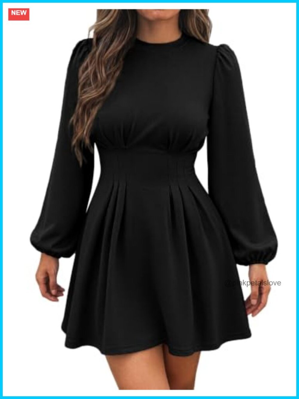 Women Puff Sleeve High Waist A-Line Mini Work Dress